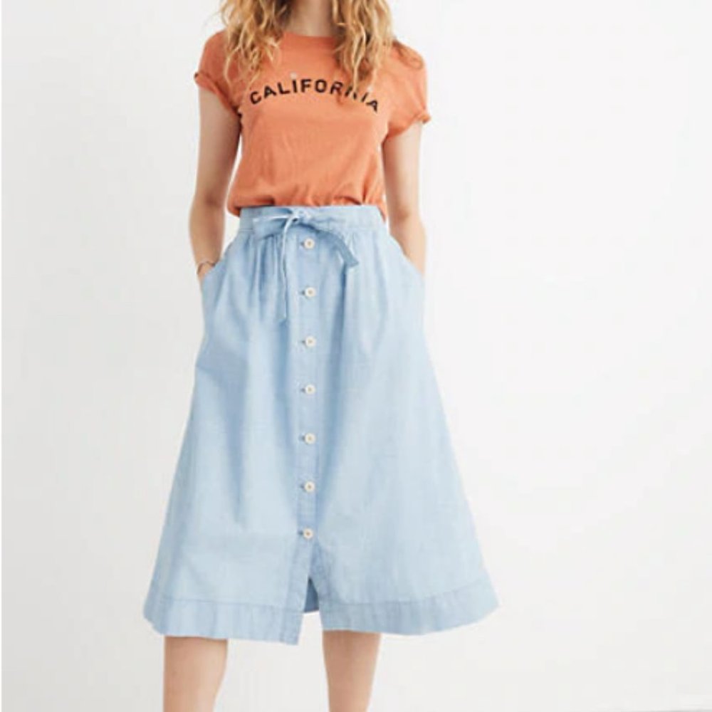 Madewell Tie Palisade Button-Front Chambray Skirt